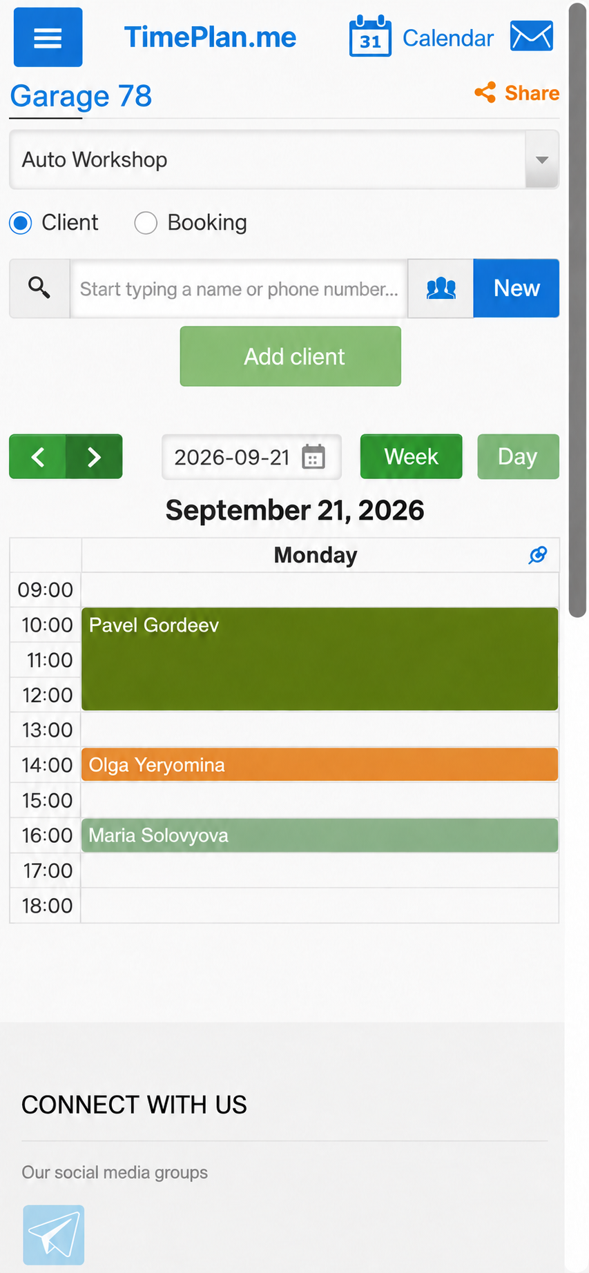 The workshop schedule on a phone