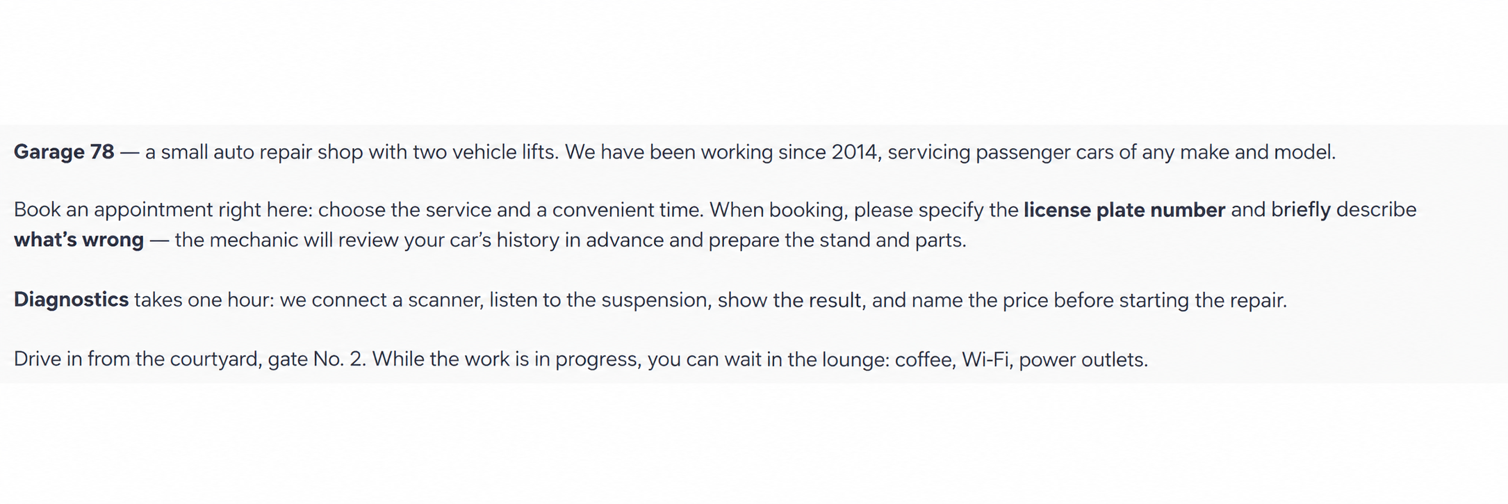 Workshop description on its booking page