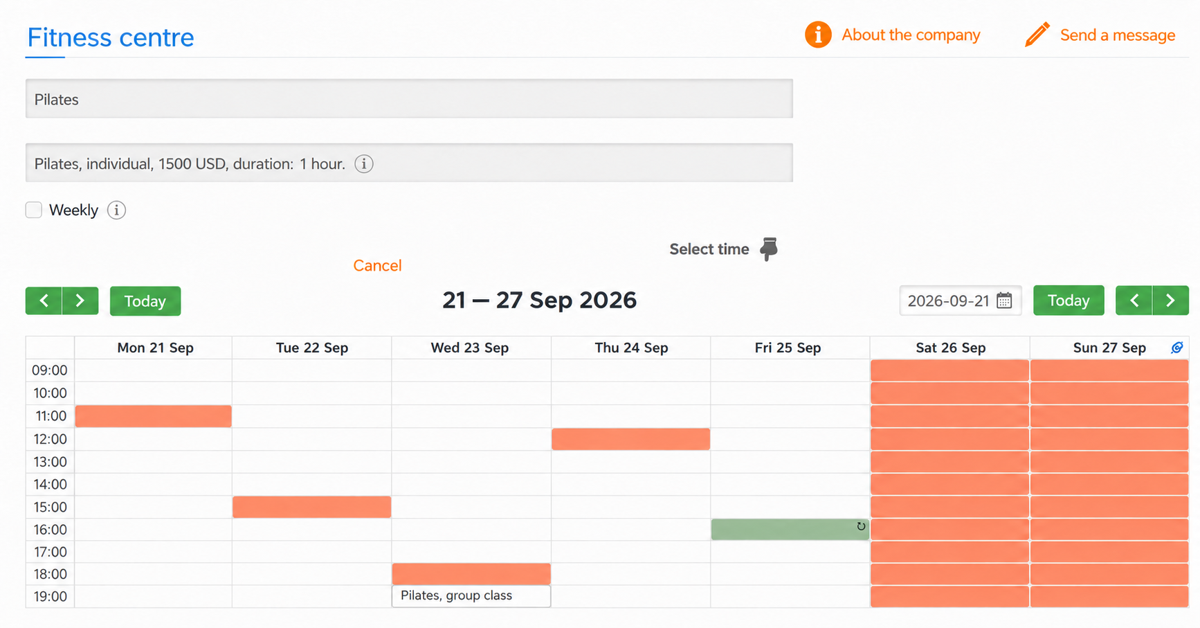 Booking page with default colours