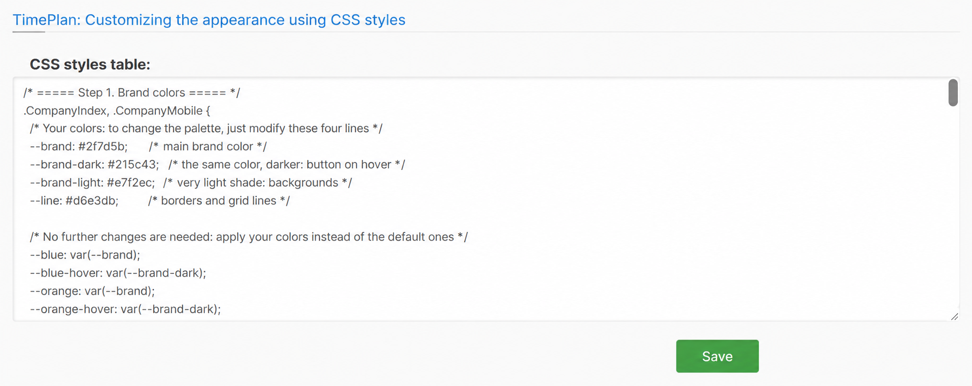 CSS stylesheet field under Integration