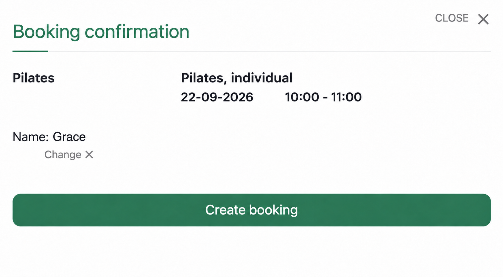 Booking confirmation in the brand colours