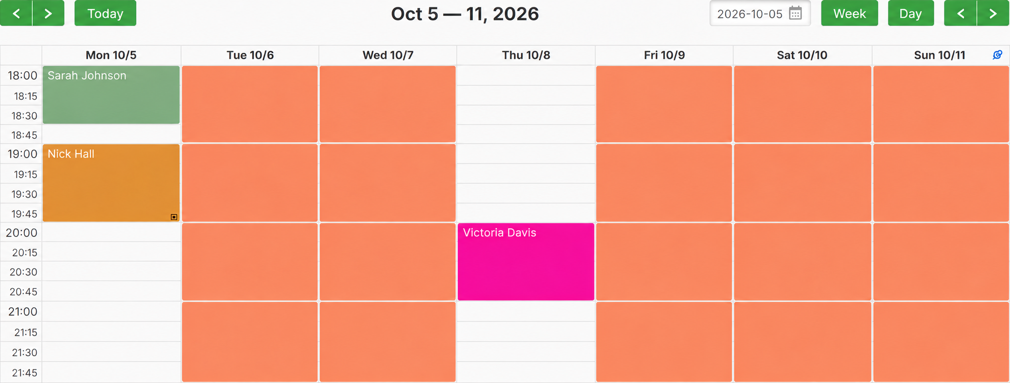 Ashley's weekly calendar