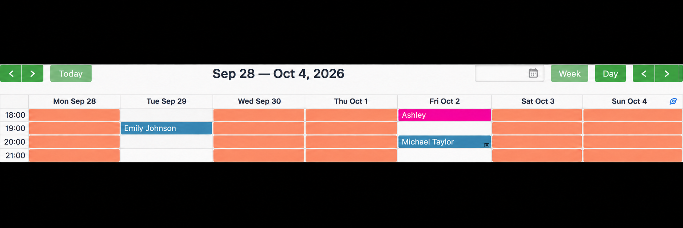 Lauren's weekly calendar
