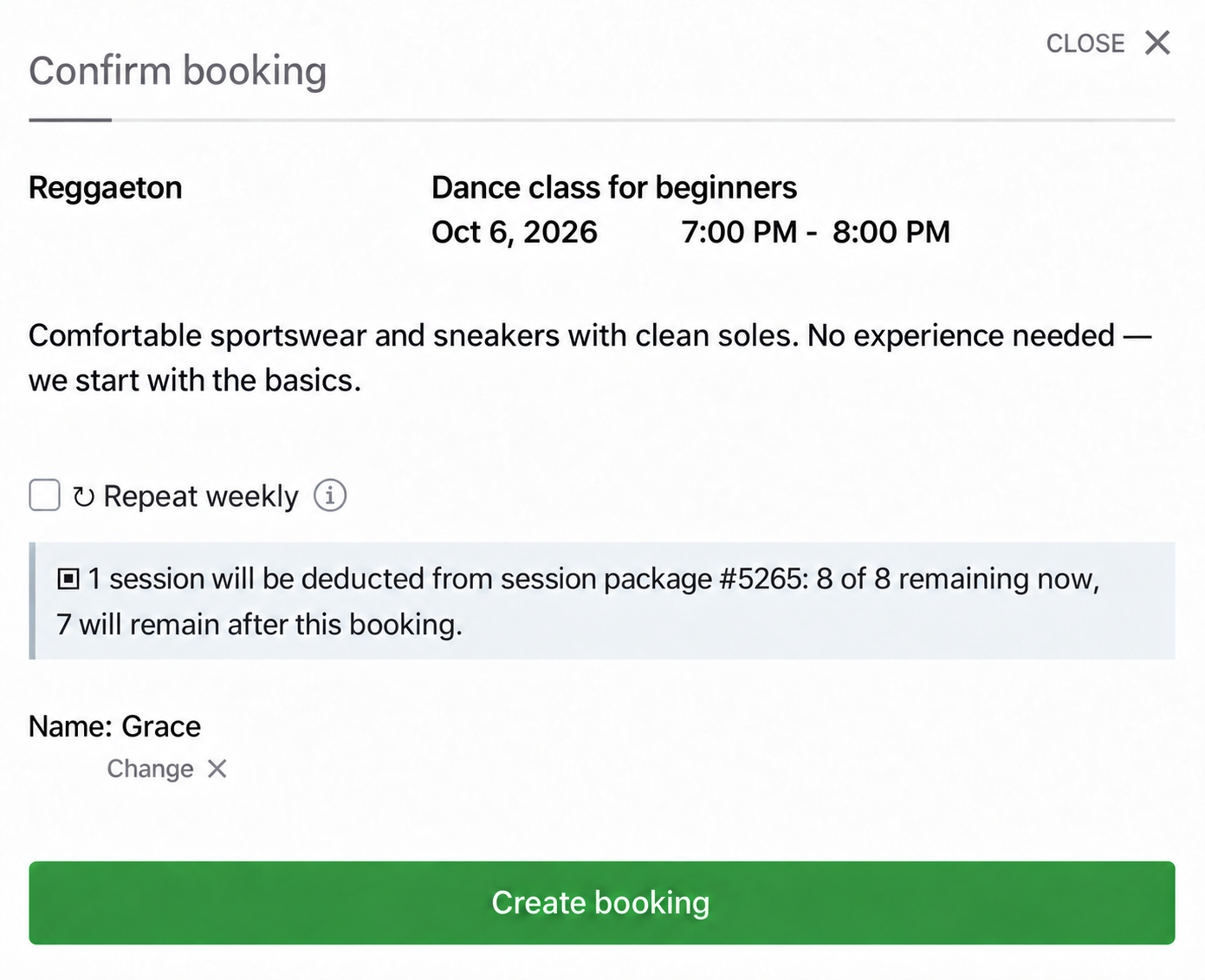 A group booking that uses one package session