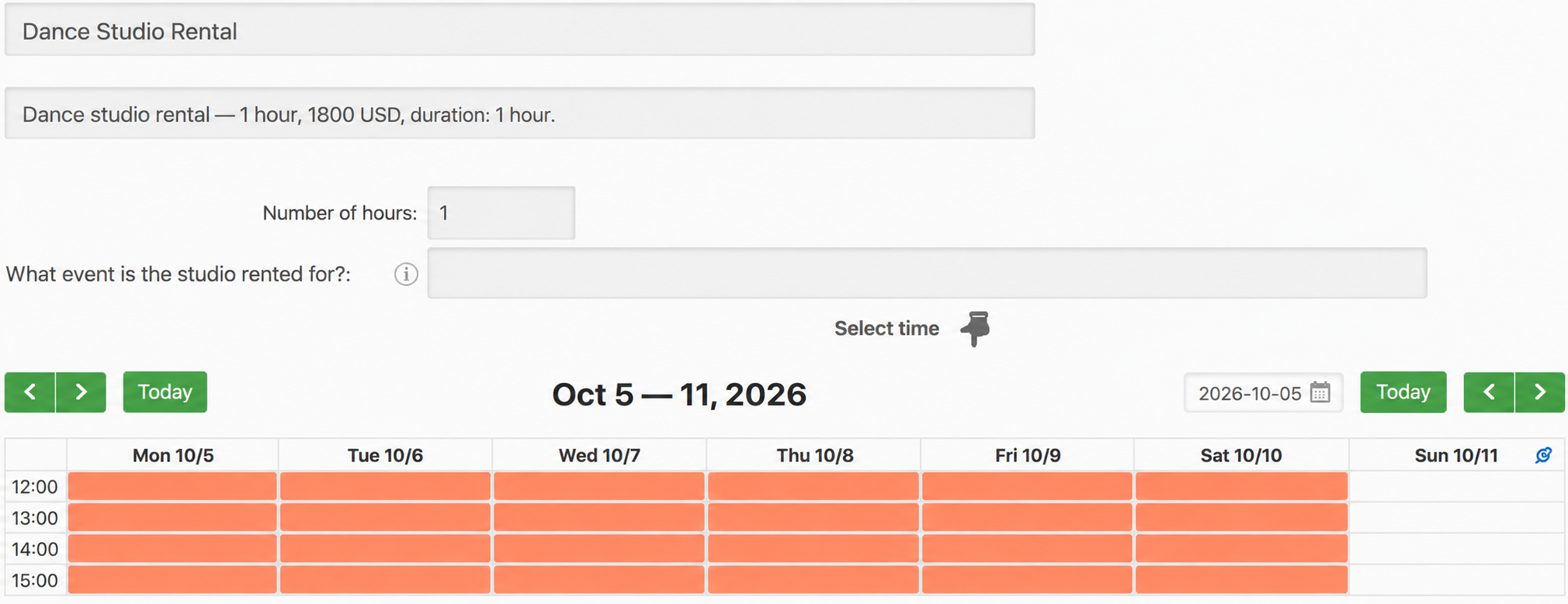 Studio rental availability on Sundays