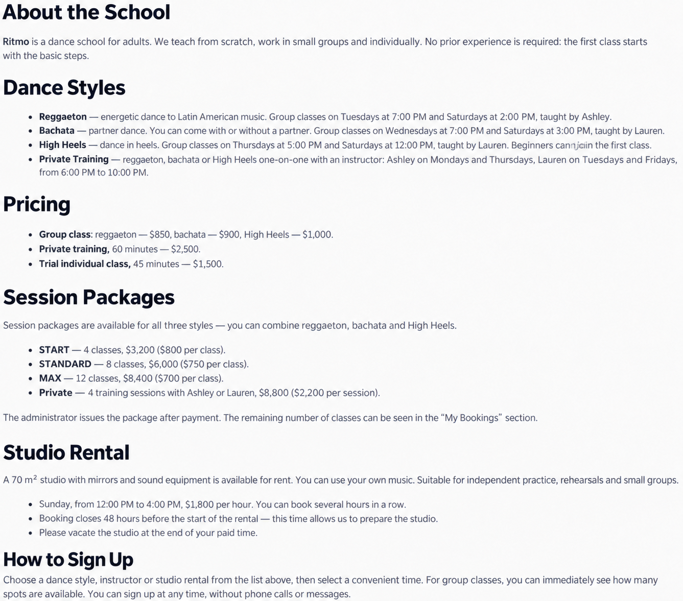 Ritmo's school description
