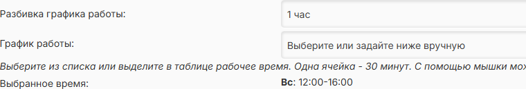 Шаг записи 1 час и рабочее время по воскресеньям