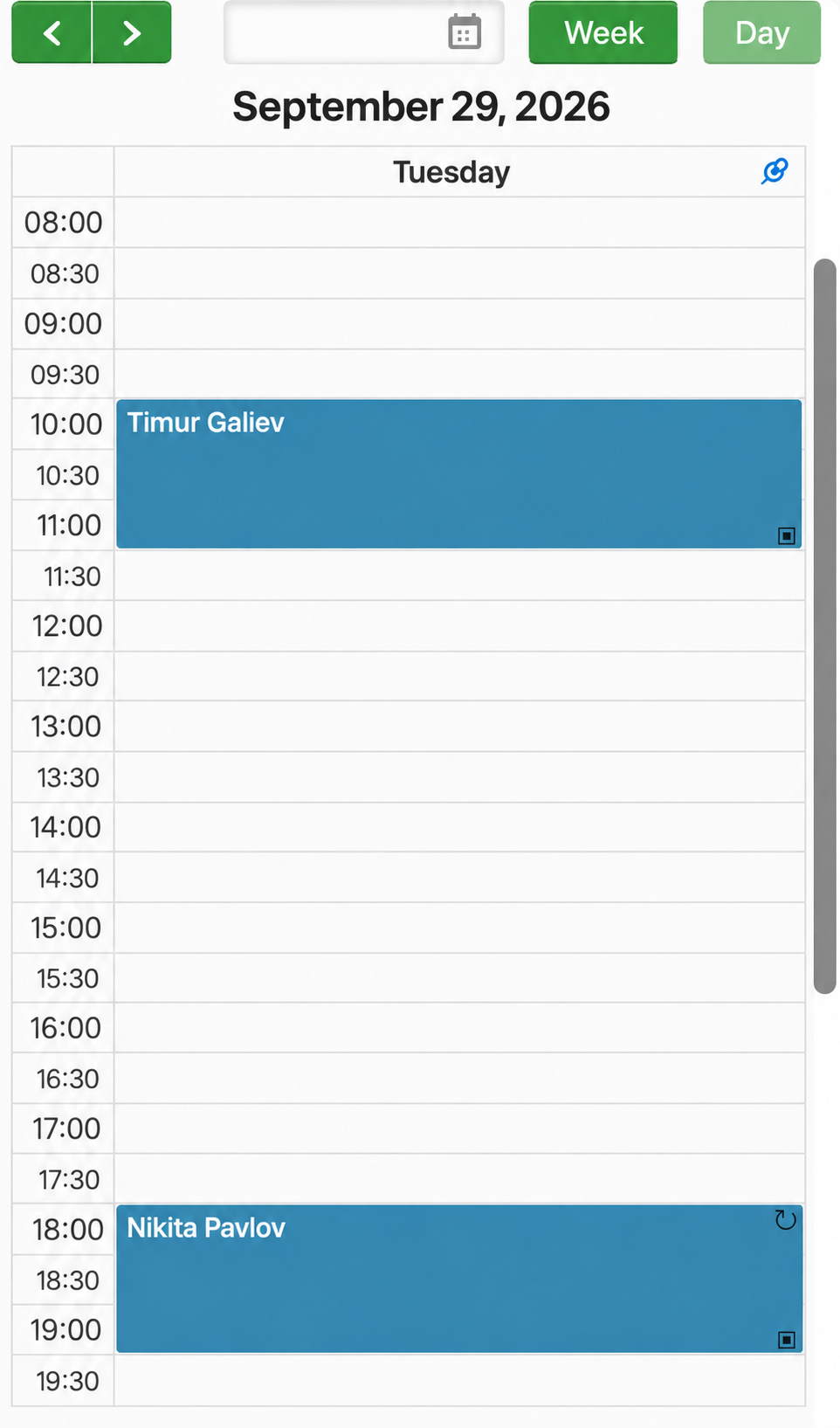 An instructor's daily schedule on a phone
