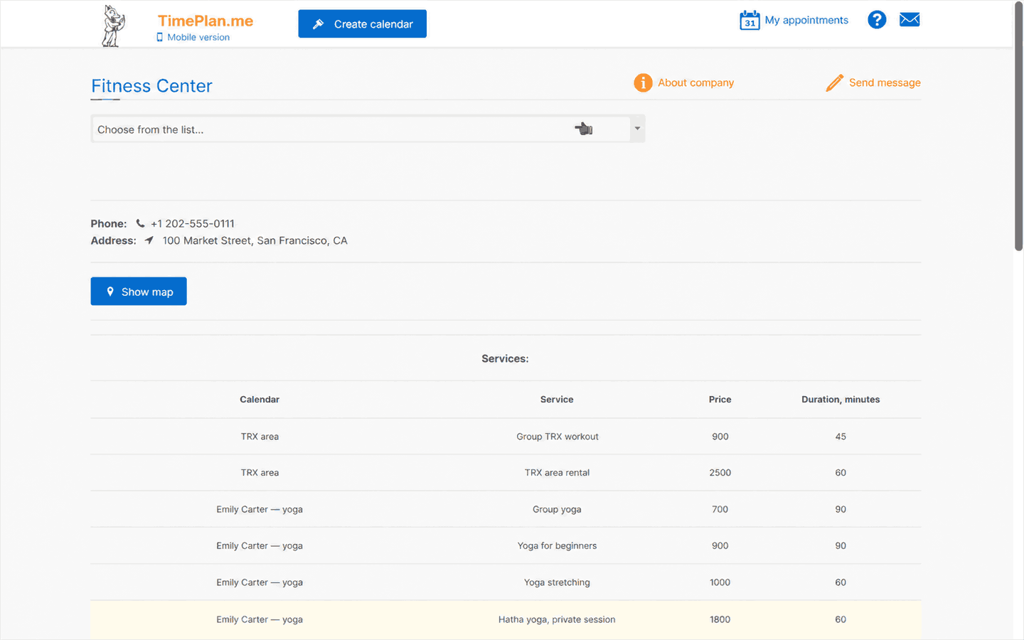 Public booking page