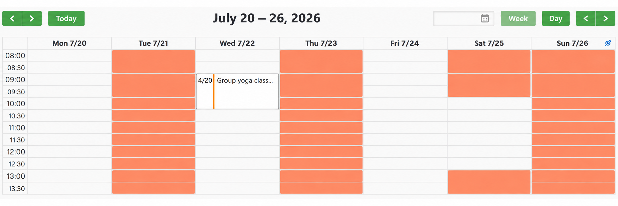 A group session in the administrator calendar