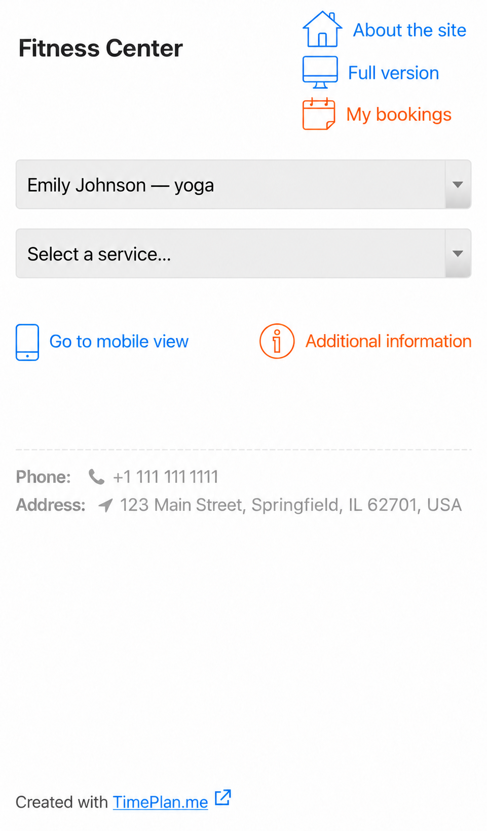 Mobile booking page