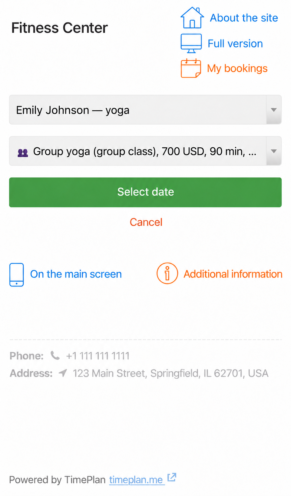 A group service selected on mobile