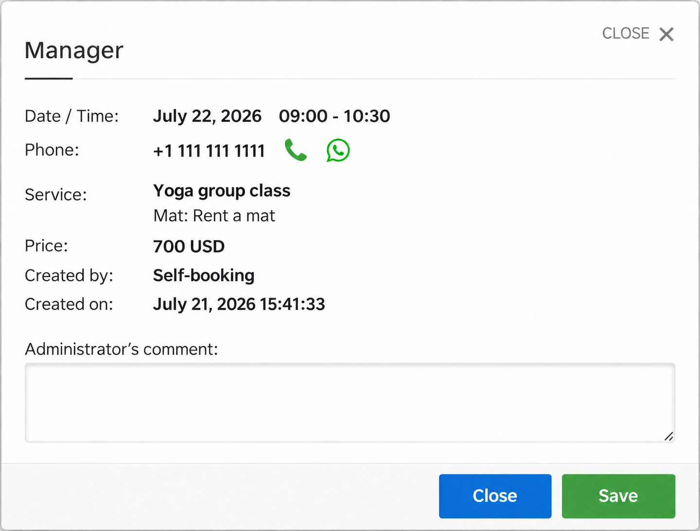 An individual participant's booking information