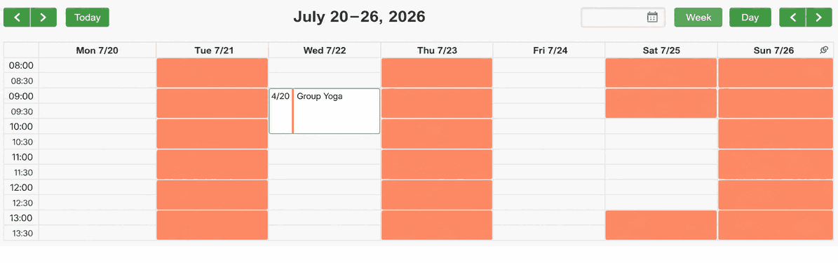 Group class in the administrator’s calendar