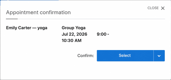 Client booking confirmation window