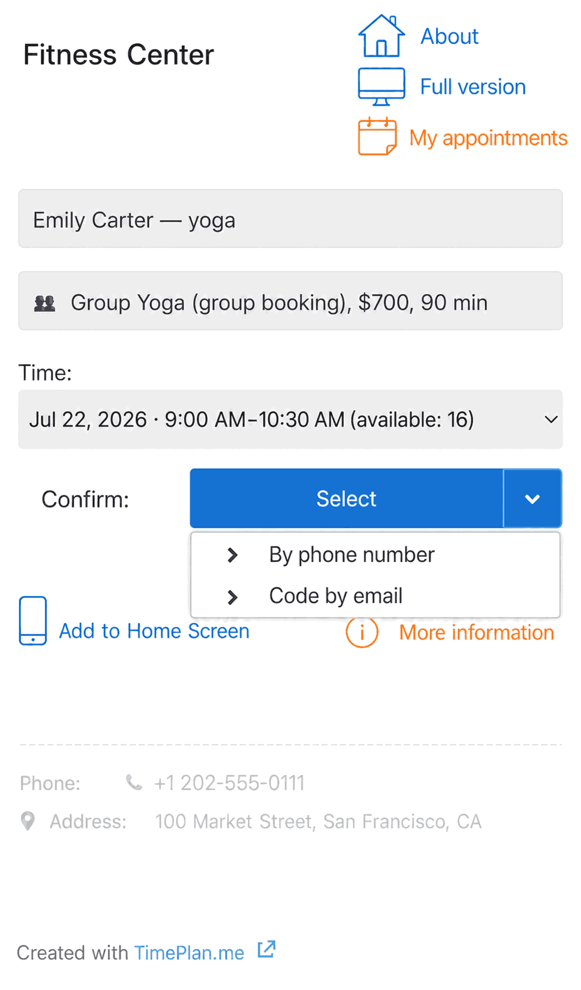 Mobile version — confirmation methods