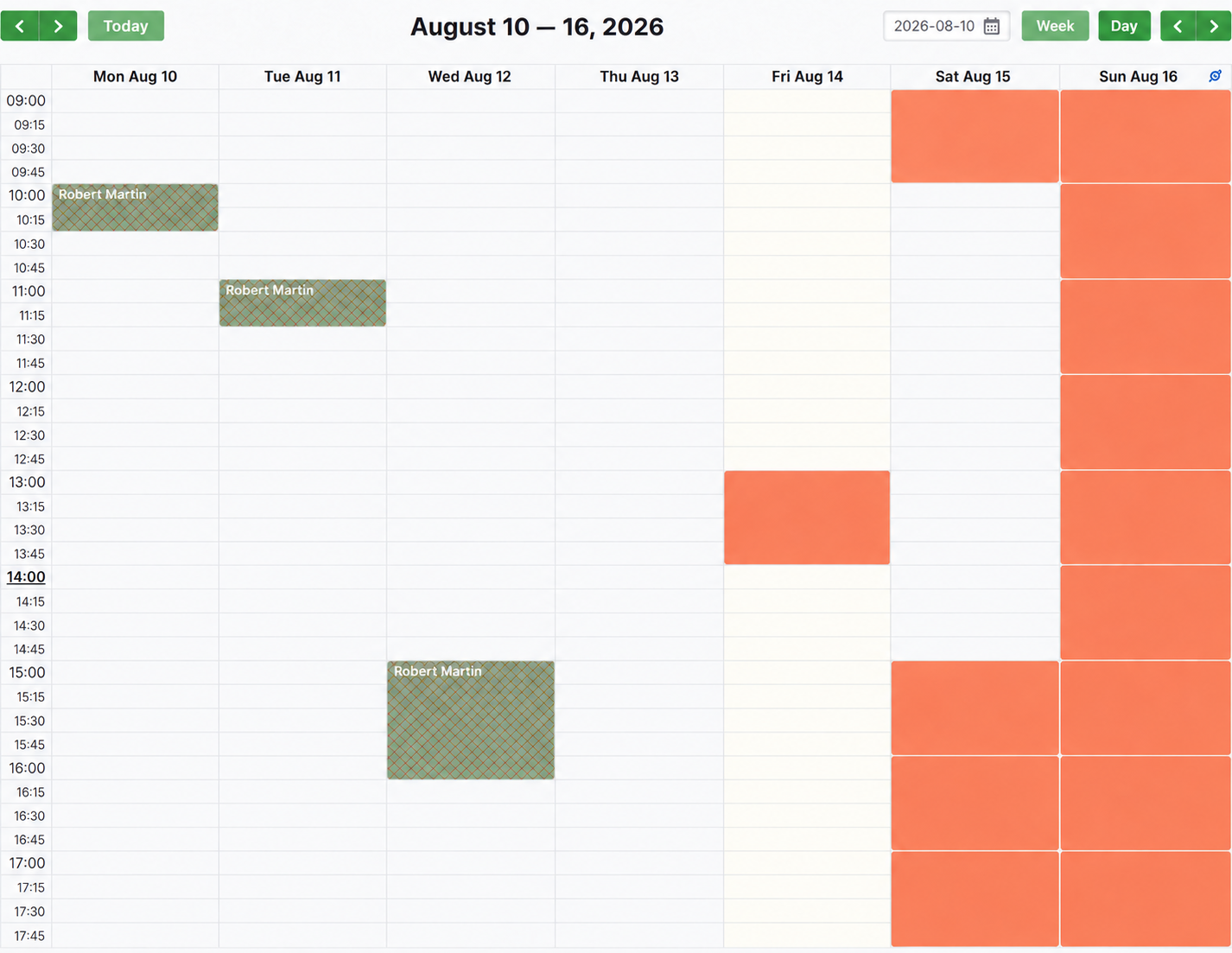 Missed appointments marked in the calendar