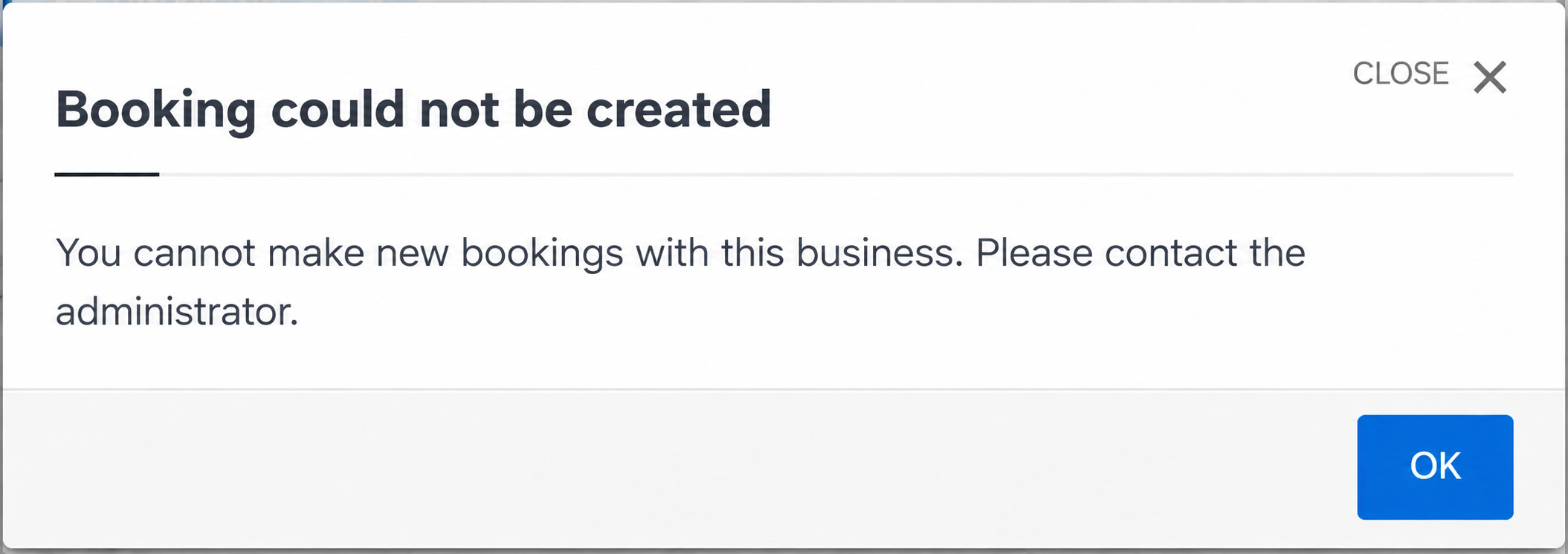 Restriction message when a blocked client tries to book