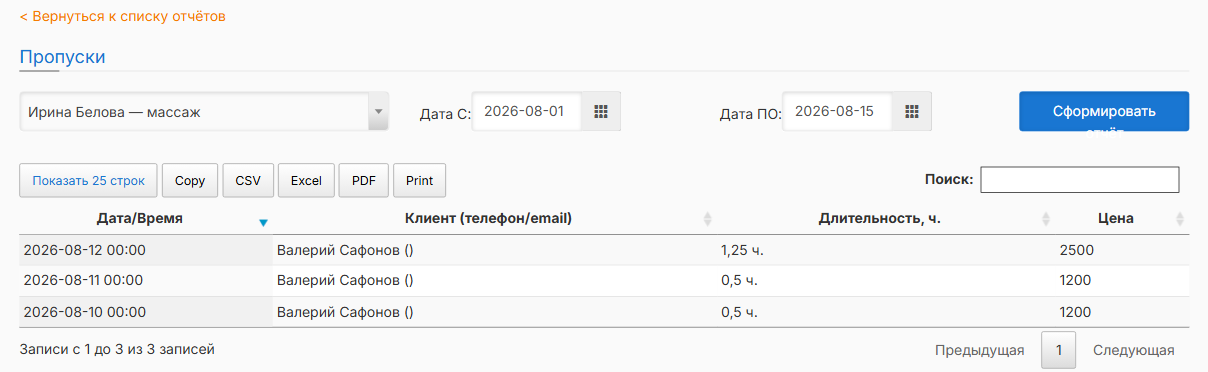 Отчёт «Пропуски»