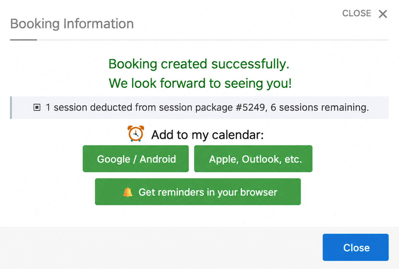 Successful booking and updated session balance