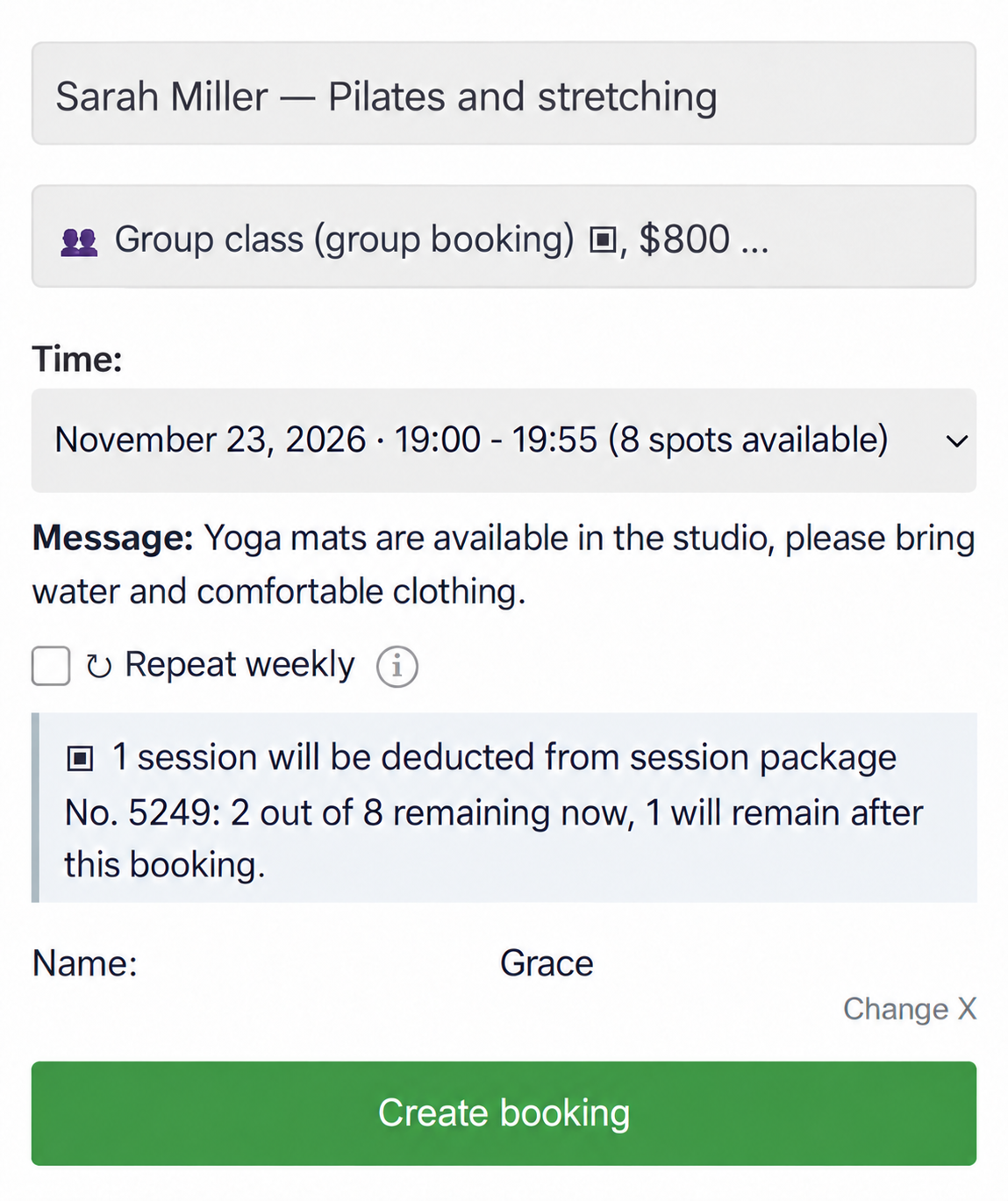 Mobile booking with the package balance