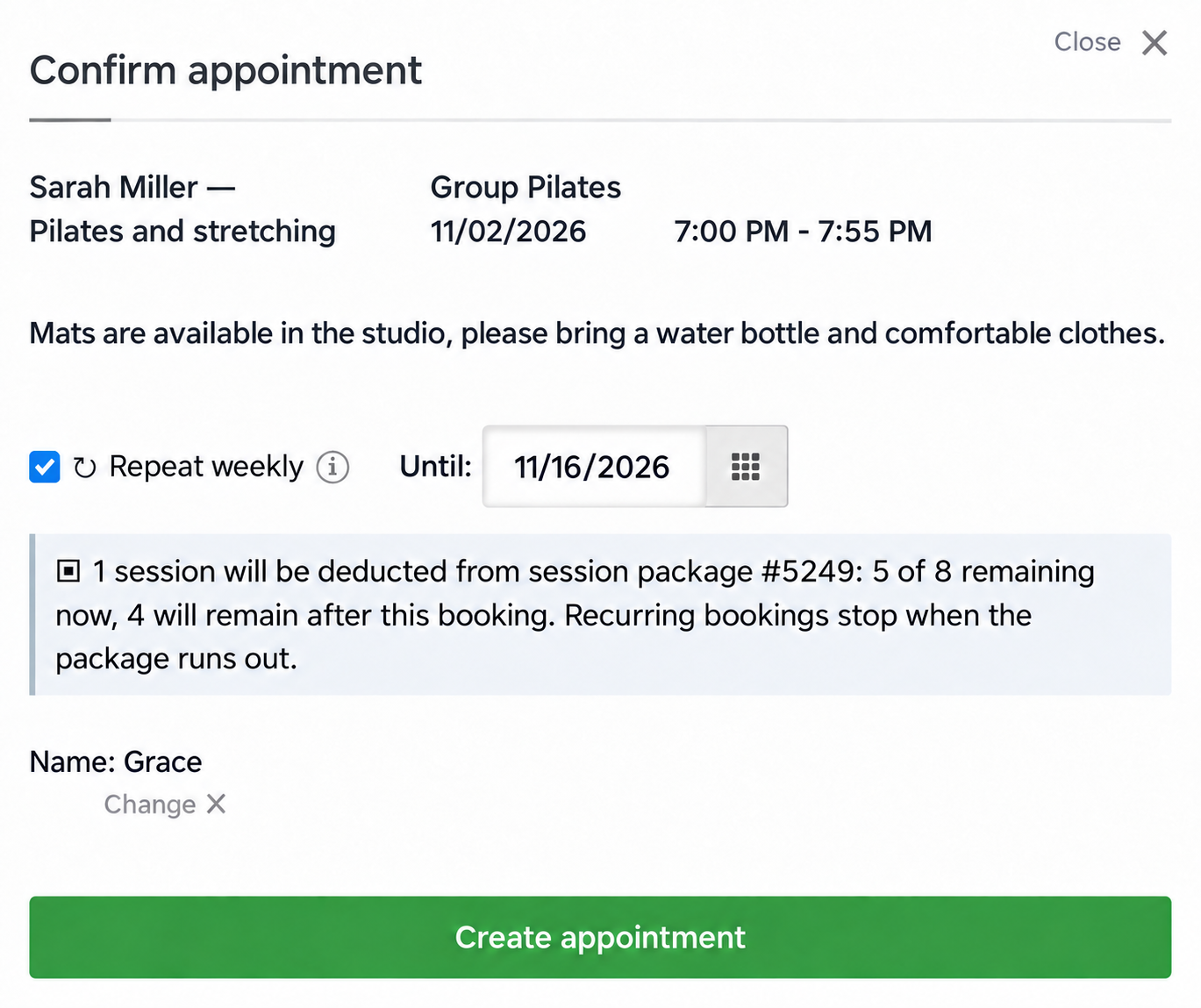 Confirmation of a weekly series using a package