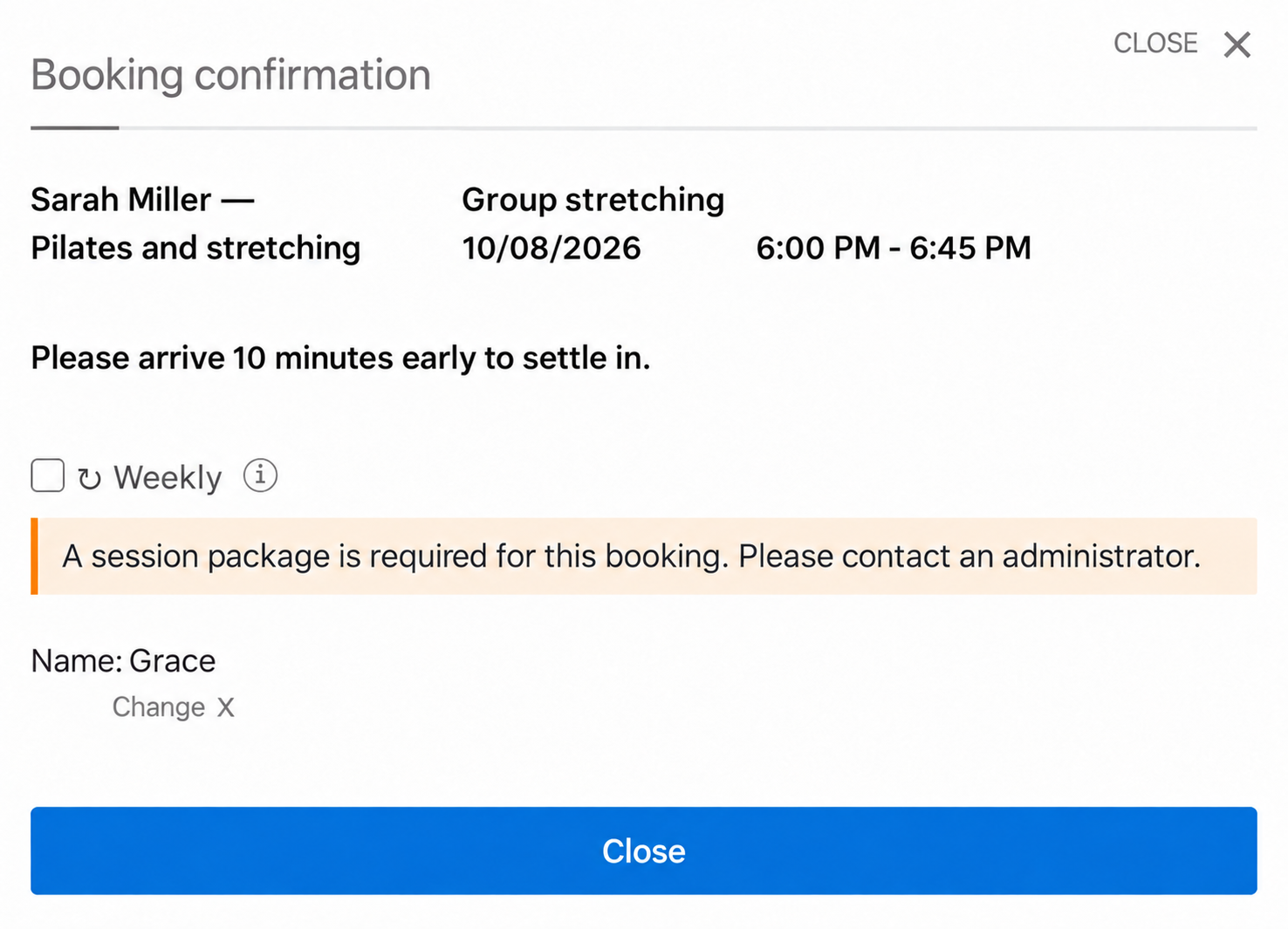 A message explaining that a package is required