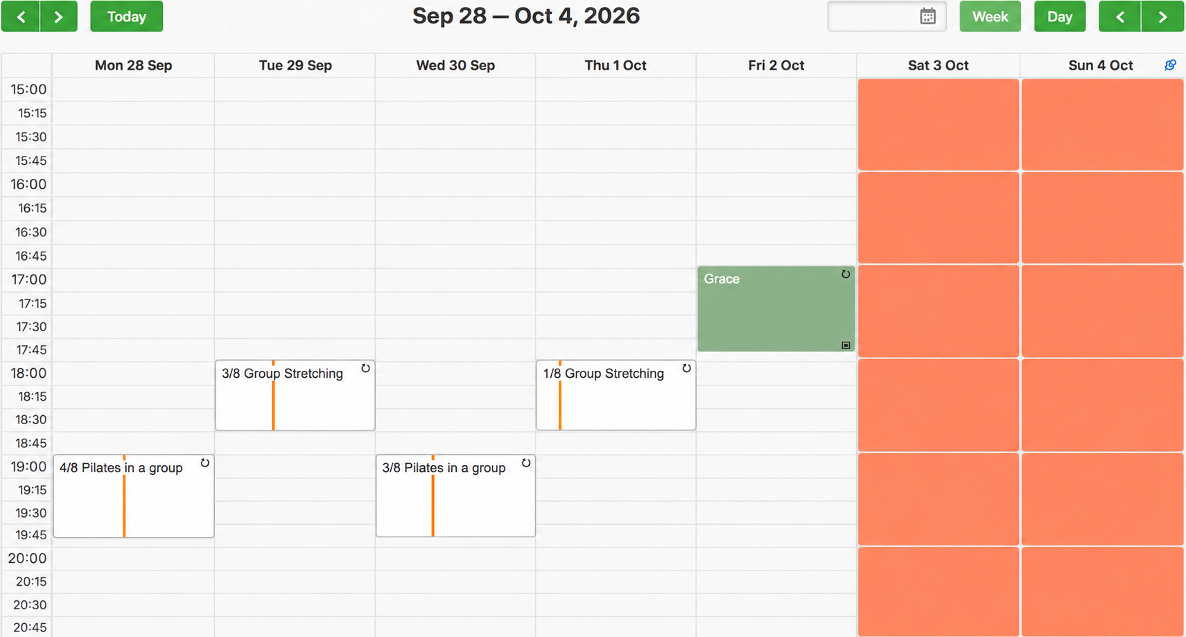 A package booking in the administrator calendar