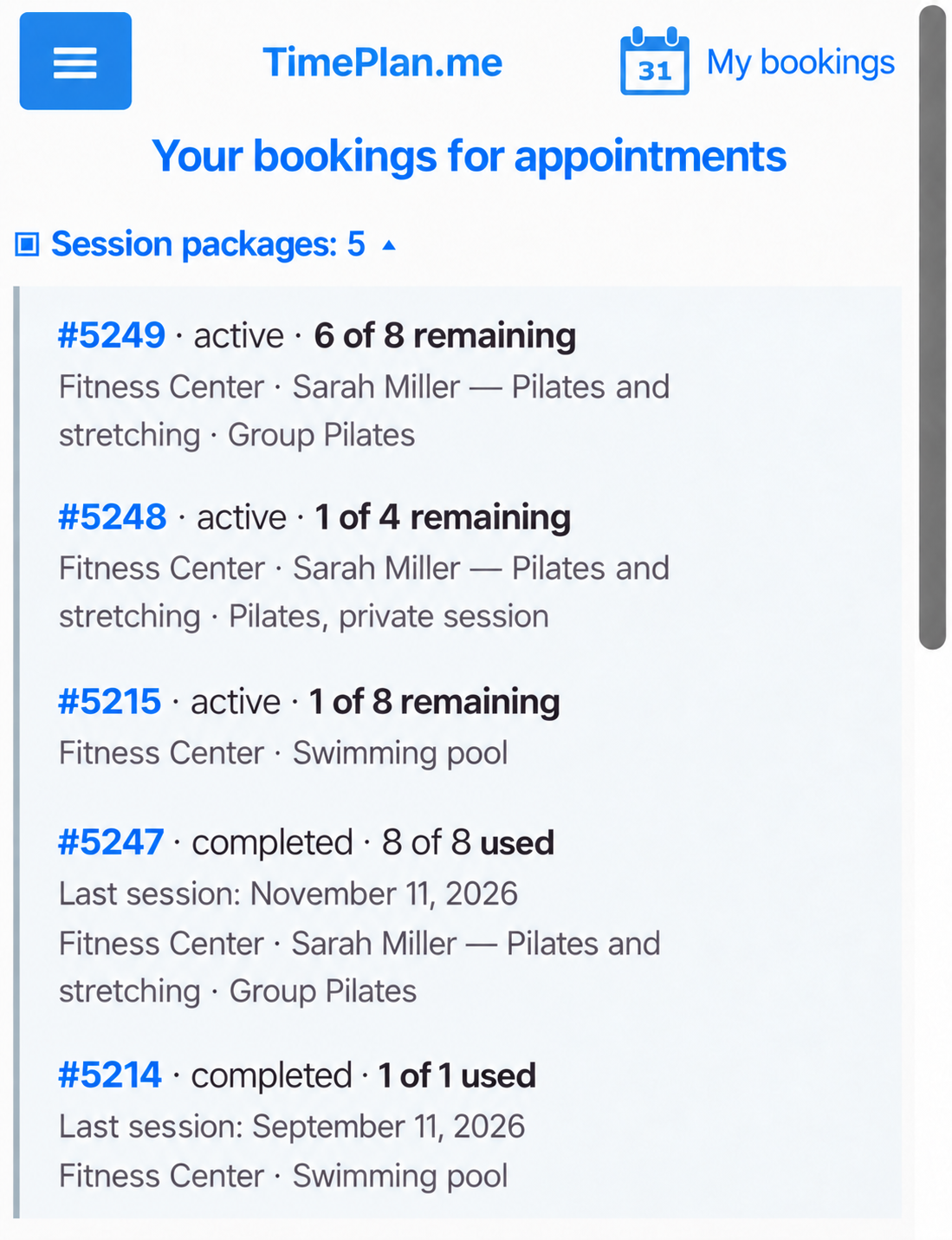 Active and completed packages on a phone