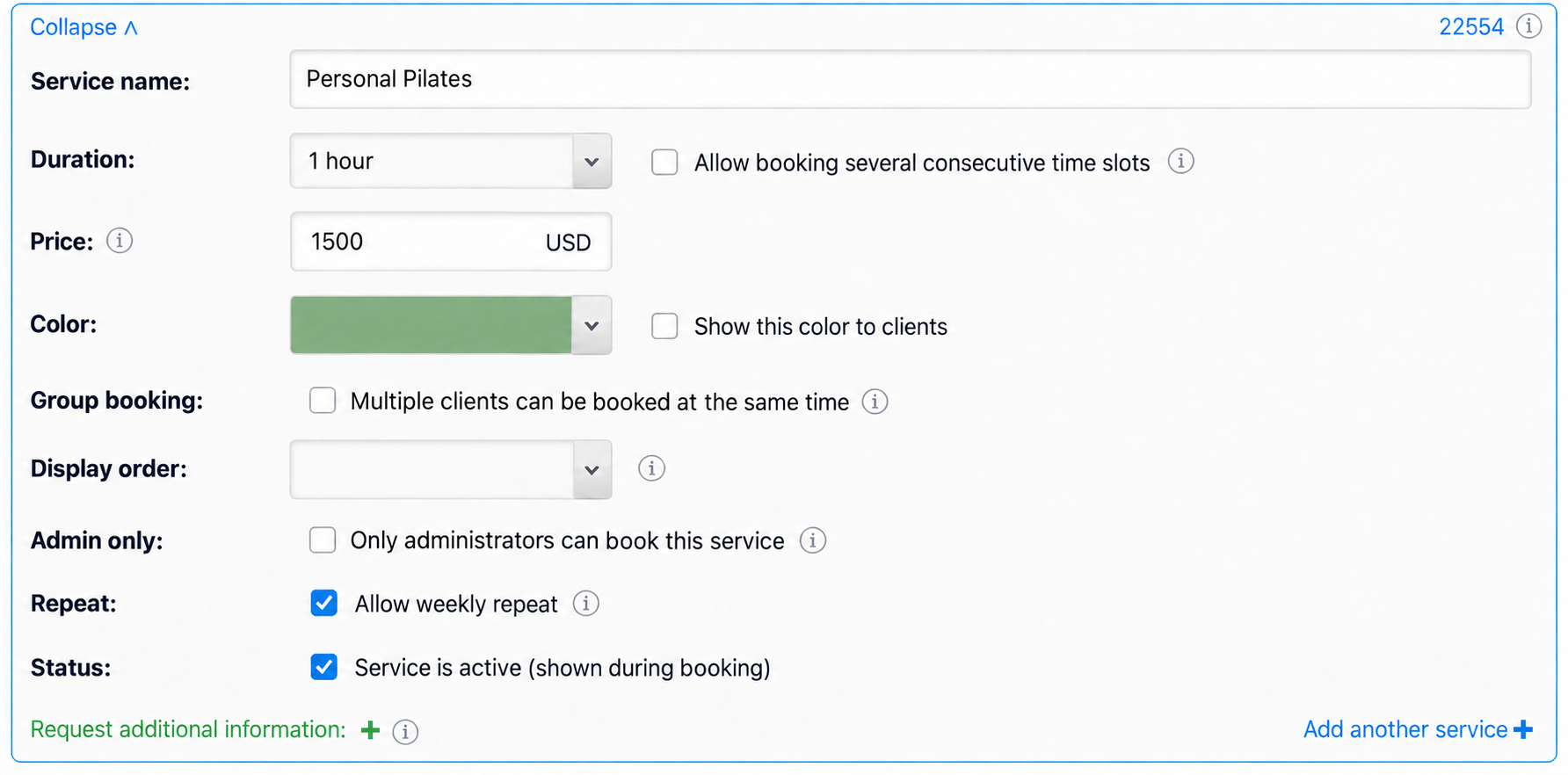 Allow weekly repetition in the service settings