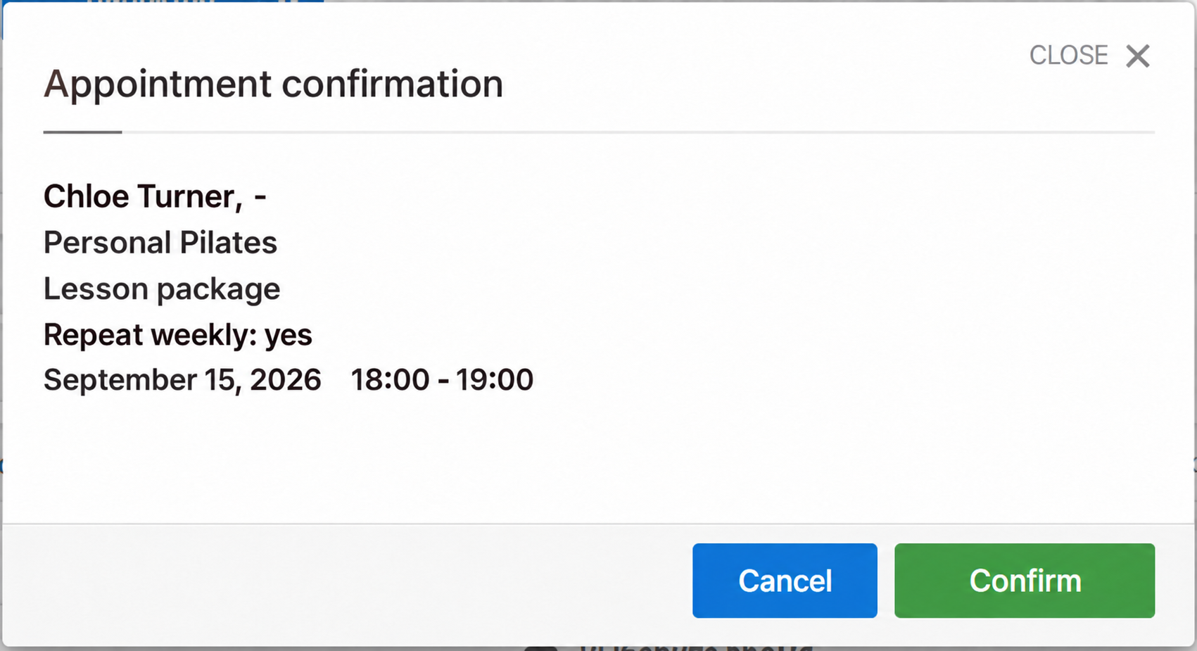 Confirmation that a weekly series will be created