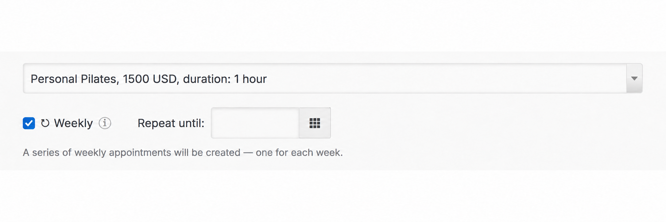 Weekly repetition on the client's booking page