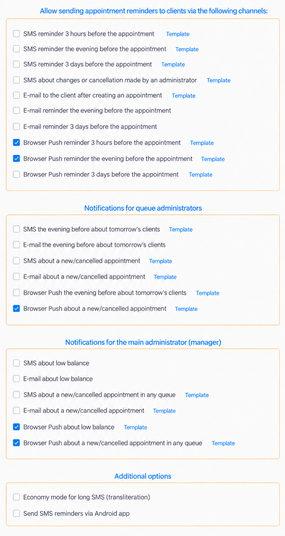 Company notification settings