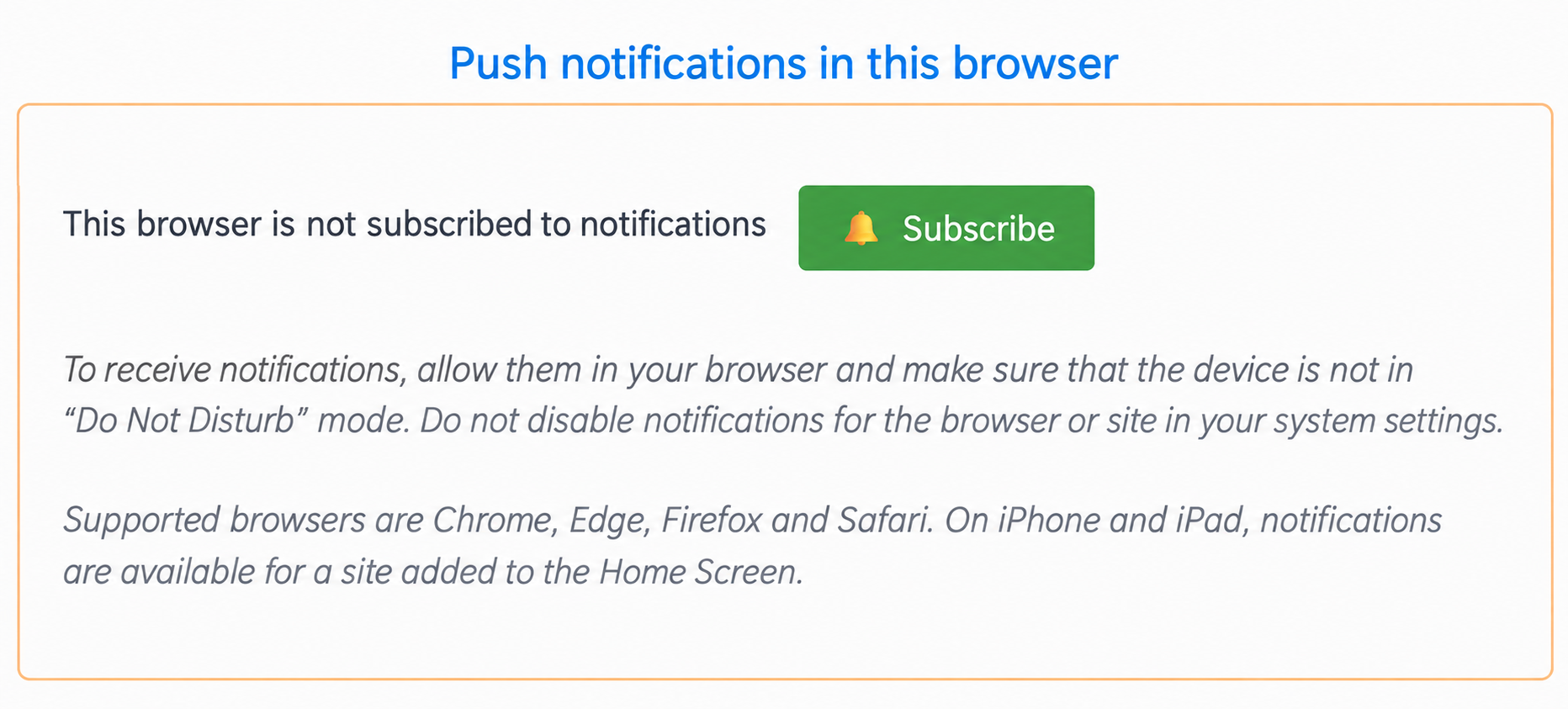Push subscription controls in personal settings
