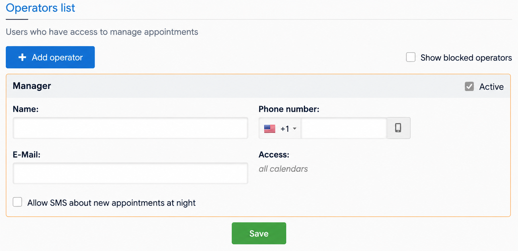 Night-time SMS setting for an operator