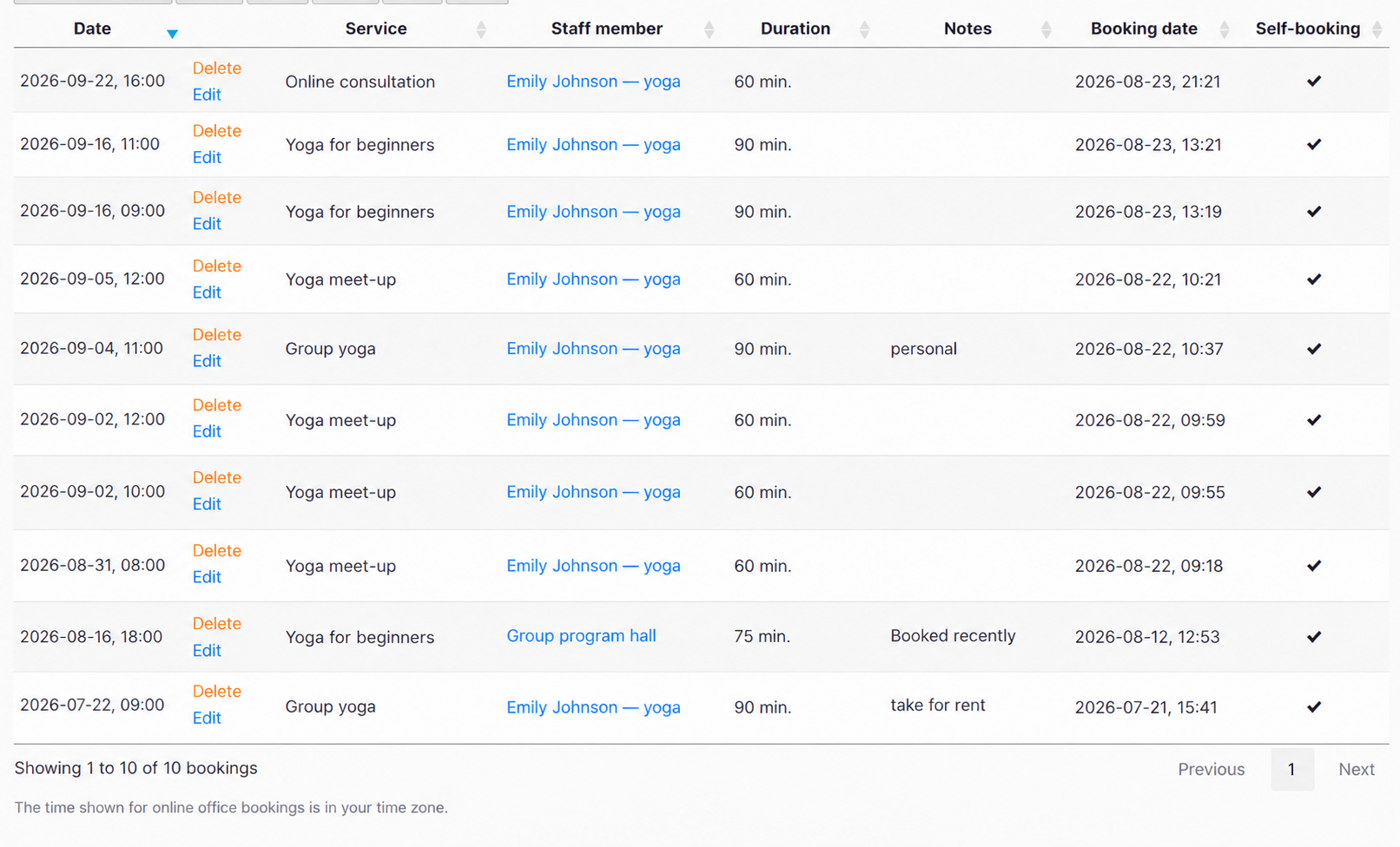 Online appointment times shown in the client's time zone