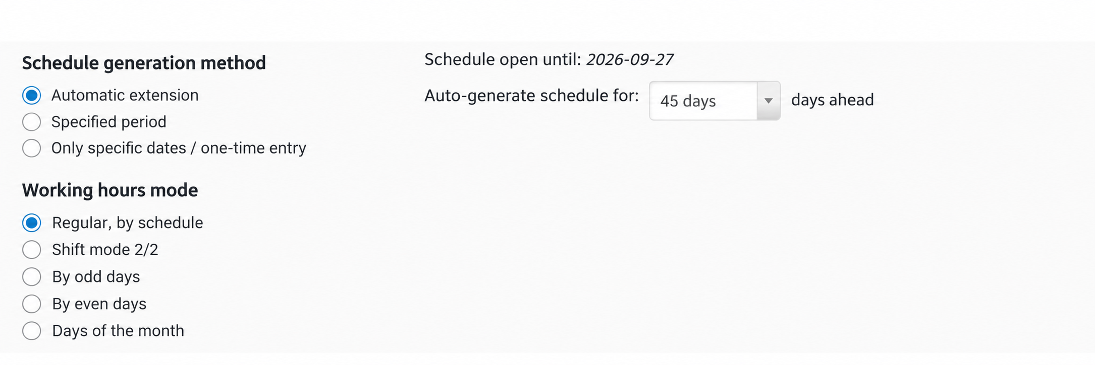 Schedule generation rules and automatic extension