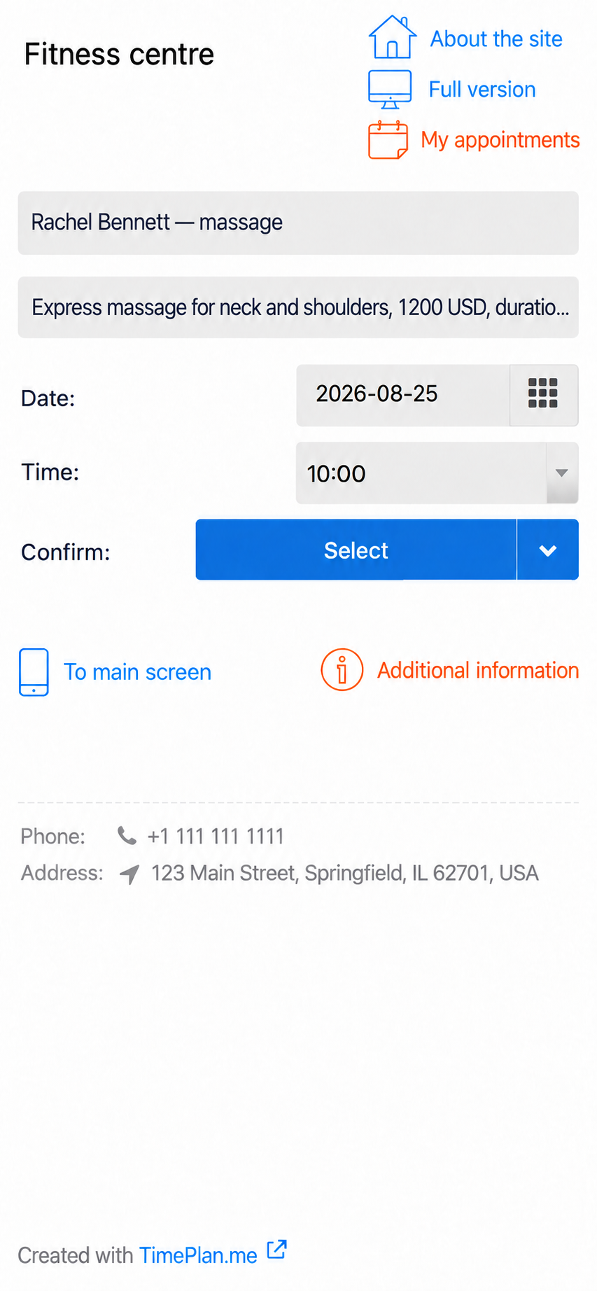 Mobile booking offers only the configured Tuesday start times