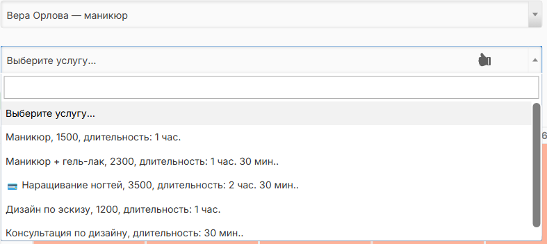 Список услуг мастера на странице записи