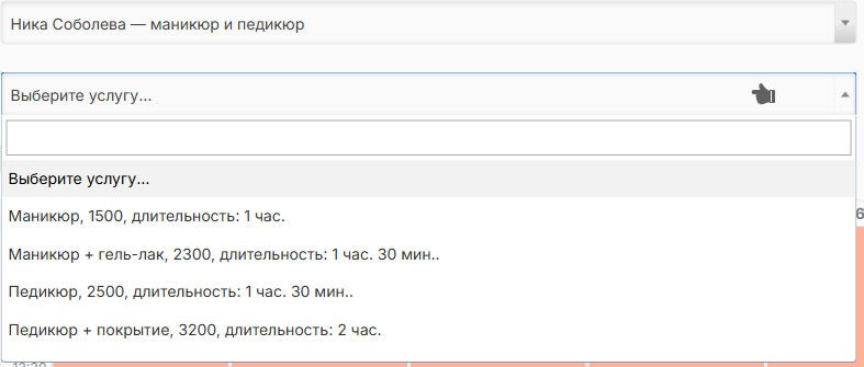 У Ники в списке общие услуги и её собственный педикюр