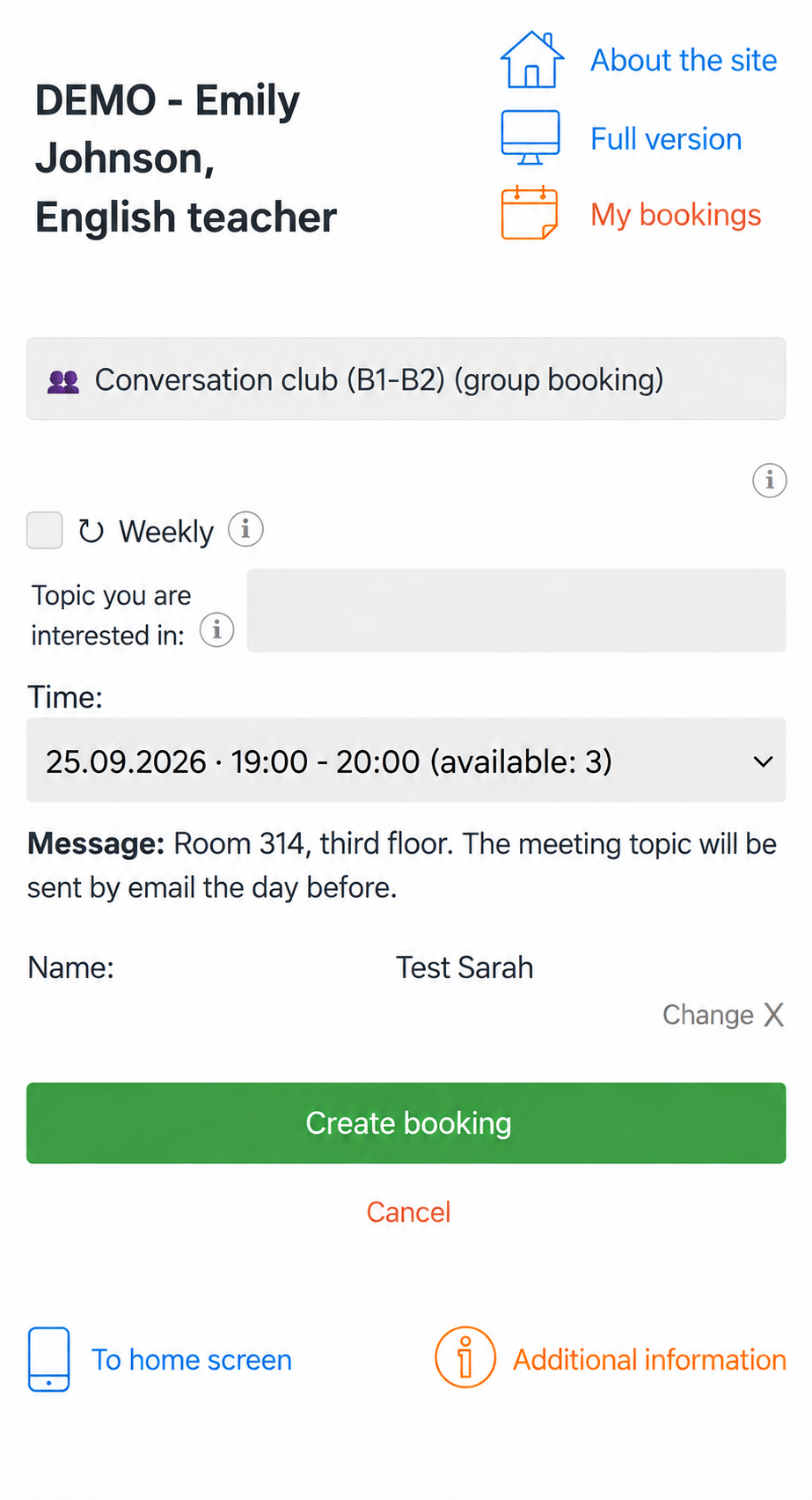 Joining a group class from a phone