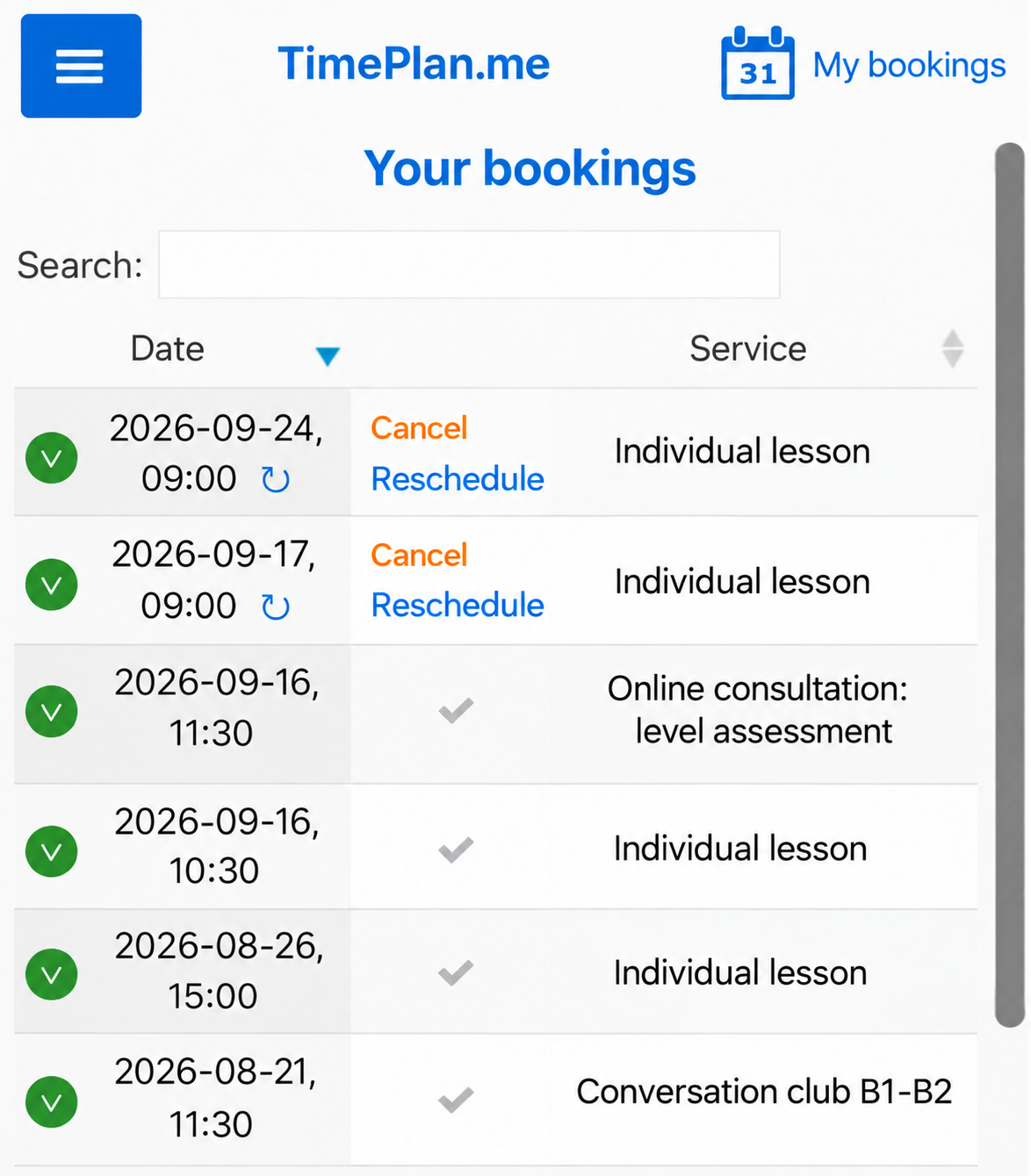 The student's My Appointments page on a phone